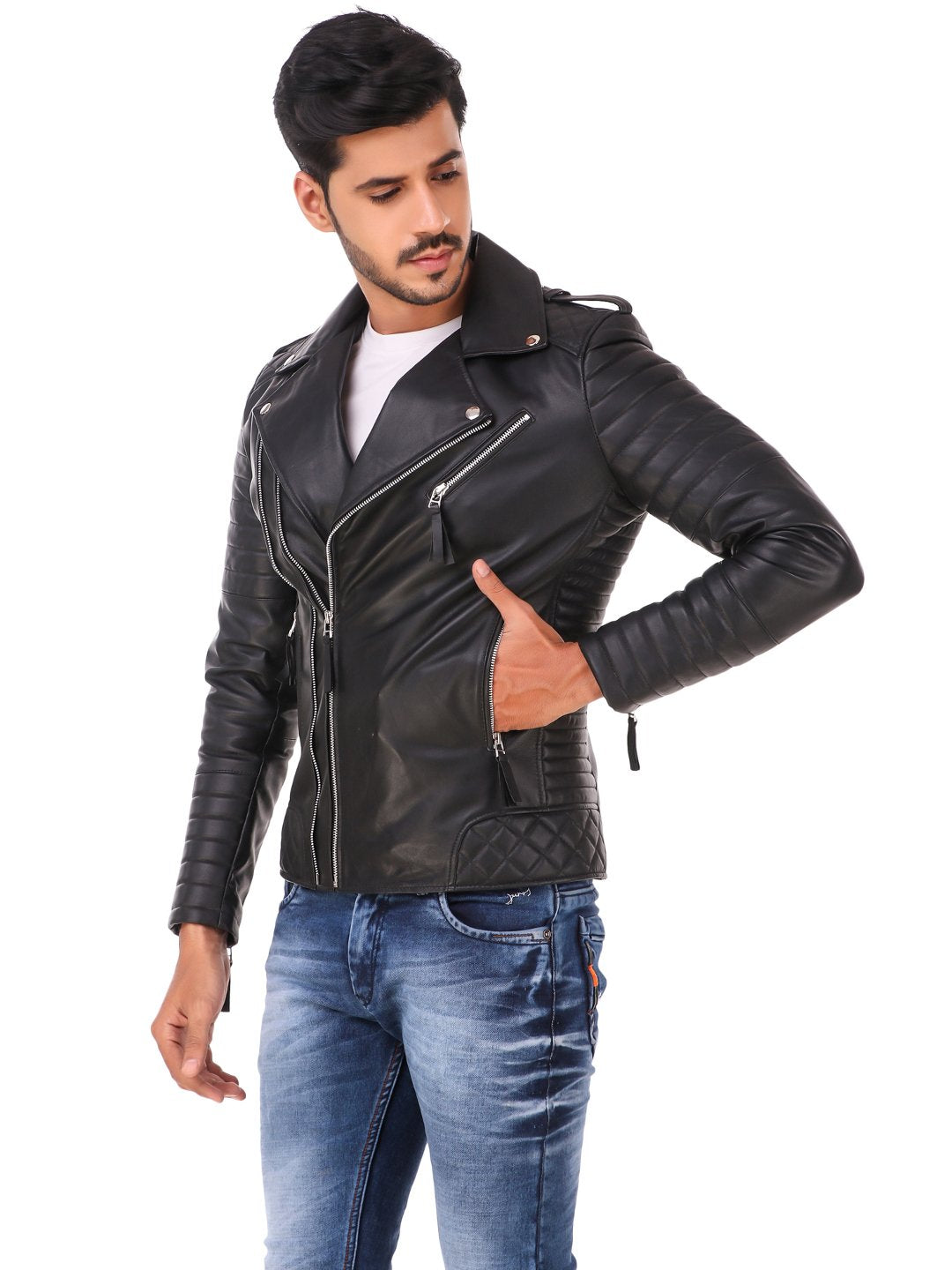 YOONIKK Mens Biker jacket fashion Leather